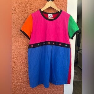 Japanese Weekend Colorblock Short Sleeve Tunic - Pink, Blue, Green, Orange